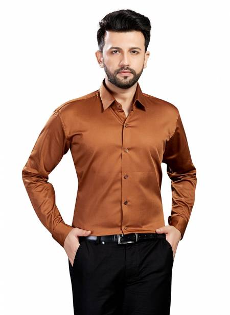 Outluk 1427 Office Wear Cotton Satin Mens Shirt Collection 1427-BROWN